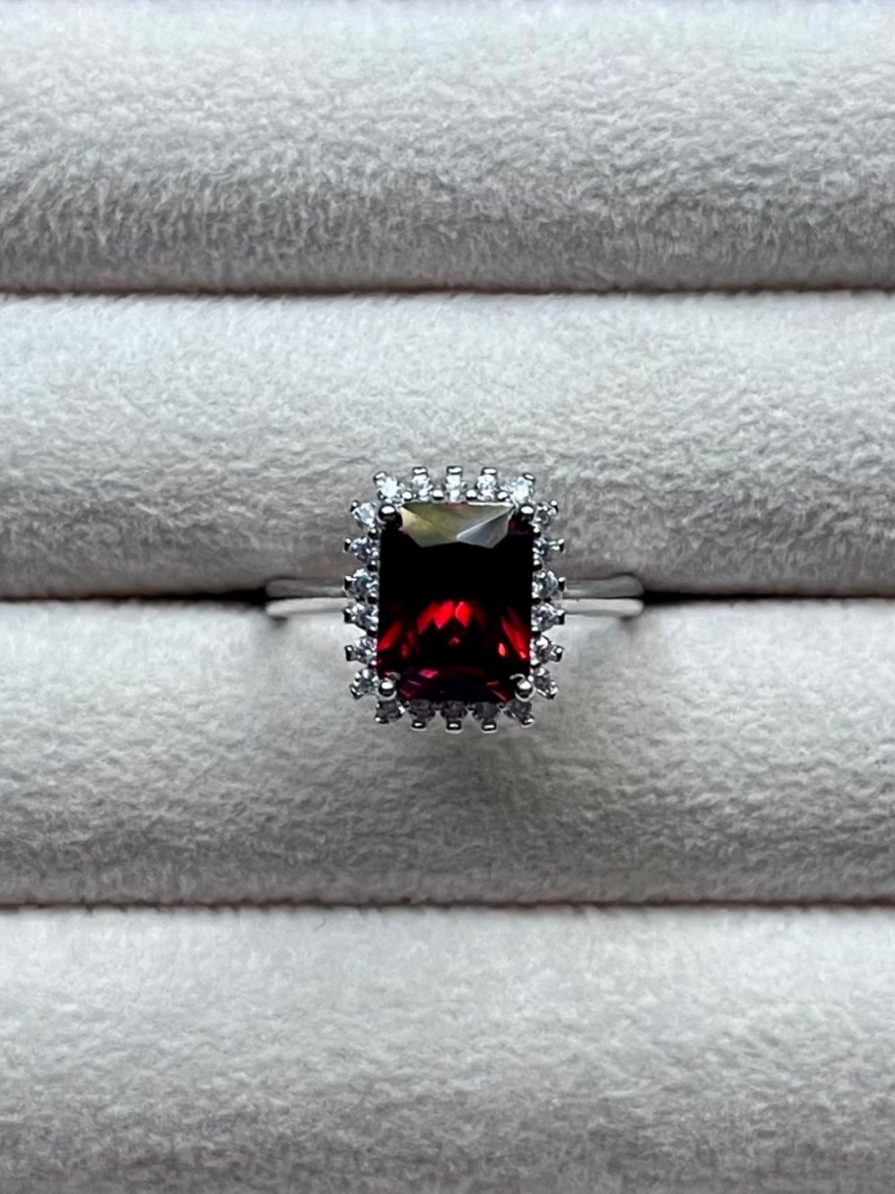 R177 | Ruby CZ with Halo Statement Ring